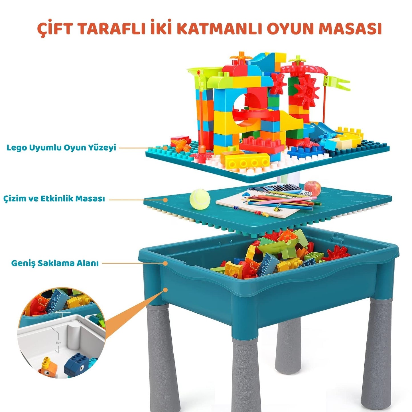 Çok Fonksiyonlu LEGO Uyumlu Çocuk Aktivite Masası